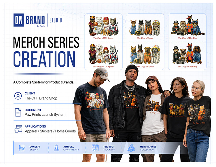 ON Brand Studio apparel design and printed tee launch visuals for the OFF Brand Paw Prints campaign